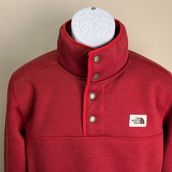 The North Face Men's red Wool Blend T-Snap pullover Jacket Medium M EUC - Picture 1 of 8